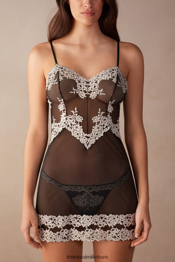 moterys juoda/dramblio kaulo gražios gėlės babydoll Intimissimi drabužiai 248BPB1248