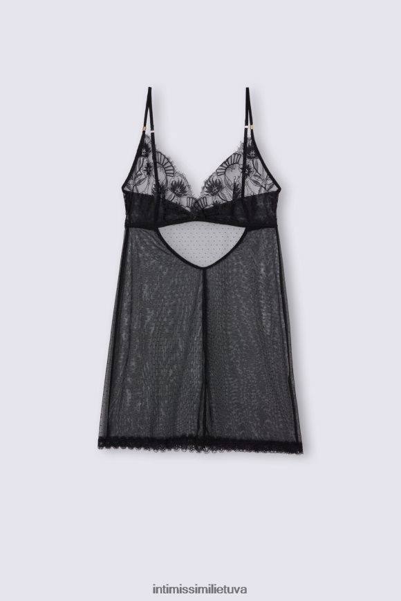moterys juodas jausmingos gėlės tiulis ir nėriniai babydoll Intimissimi drabužiai 248BPB1205