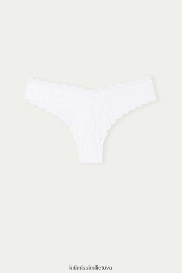 moterys baltas 80-ųjų stiliaus nėriniuotos braziliškos kelnaitės Intimissimi apatinis trikotažas 248BPB1059