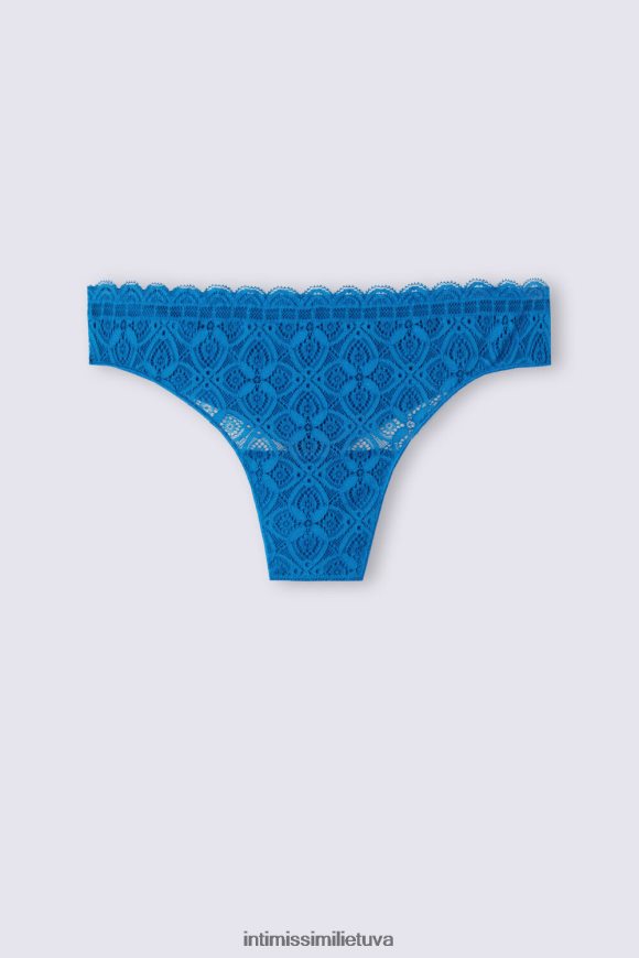 moterys jūrinė mėlyna nėrinių ir mikropluošto braziliškos kelnaitės Intimissimi apatinis trikotažas 248BPB914