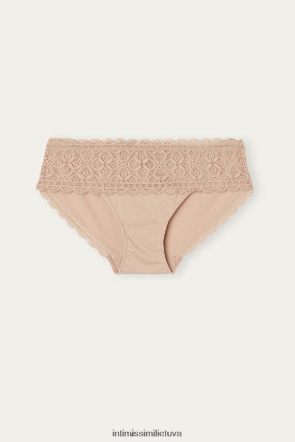 moterys švelnus smėlio spalvos daugiaaukštės kelnaitės iš nėrinių ir medvilnės Intimissimi apatinis trikotažas 248BPB1077