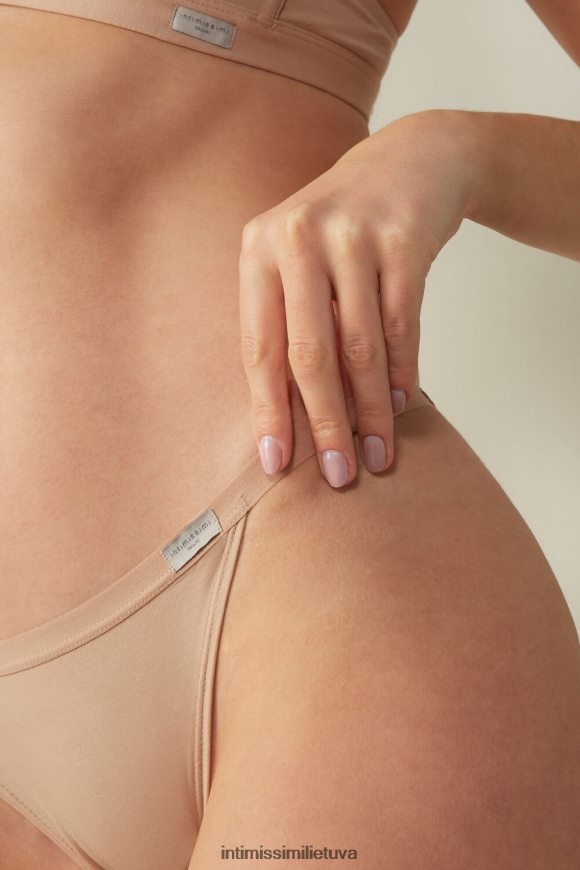 moterys švelnus smėlio spalvos natūralios medvilnės kelnaitės su šoniniais dirželiais Intimissimi apatinis trikotažas 248BPB1110