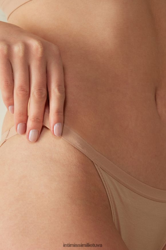 moterys švelnus smėlio spalvos natūralios medvilnės kelnaitės su šoniniais dirželiais Intimissimi apatinis trikotažas 248BPB1110