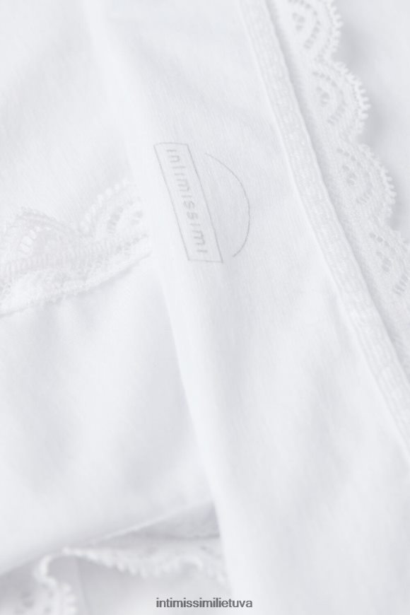 moterys baltas medvilninės ir nėriniuotos prancūziškos kelnaitės aukštu juosmeniu Intimissimi apatinis trikotažas 248BPB885