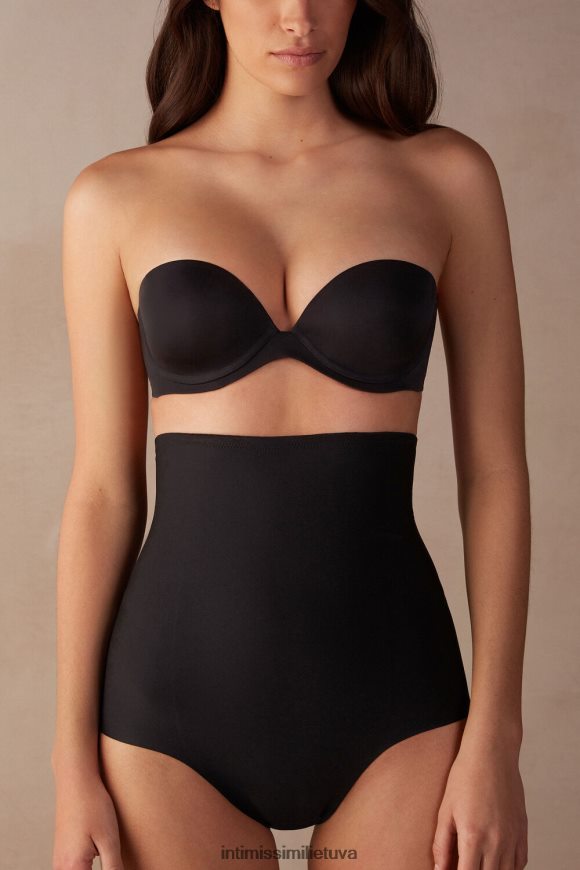 moterys juodas besiūlės mikropluošto aukštu juosmeniu formuojančios prancūziškos kelnaitės Intimissimi apatinis trikotažas 248BPB1003