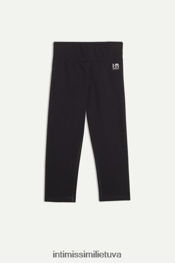 moterys juodas veikiantys tamprūs ekologiškos medvilnės capri antblauzdžiai Intimissimi drabužiai 248BPB1399