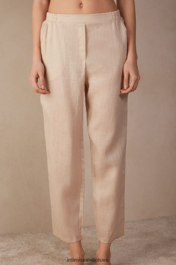 moterys smėlio spalvos virvė paprasto pynimo lininės kelnės Intimissimi drabužiai 248BPB1292