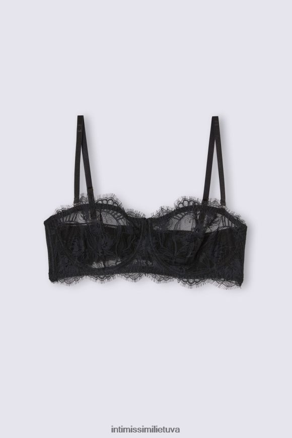moterys juodas jausmingos gėlės balconette bandeau liemenėlė Intimissimi apatinis trikotažas 248BPB476