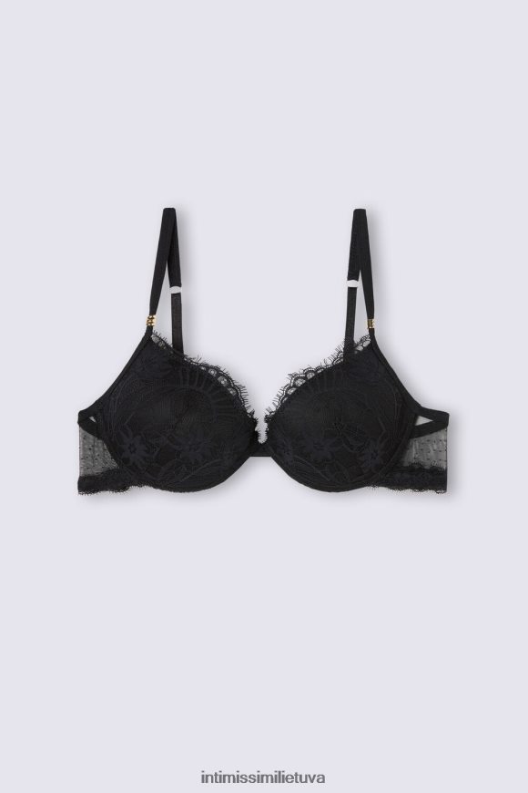 moterys juodas bellissima jausmingos gėlės push-up liemenėlė Intimissimi apatinis trikotažas 248BPB474
