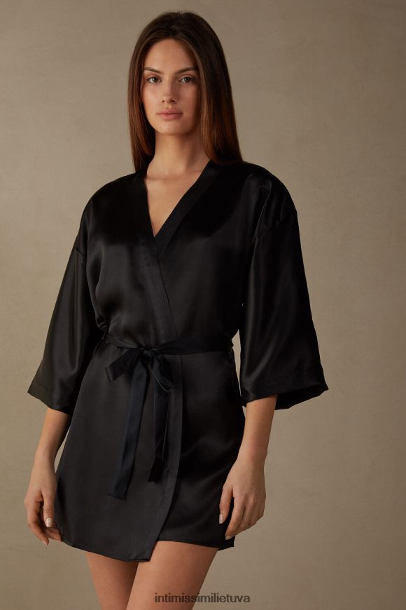 moterys juodas šilko kimono Intimissimi drabužiai 248BPB1679