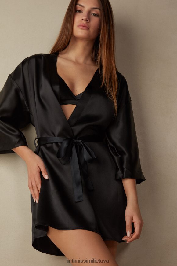 moterys juodas šilko kimono Intimissimi drabužiai 248BPB1679