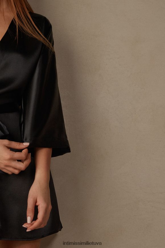 moterys juodas šilko kimono Intimissimi drabužiai 248BPB1679