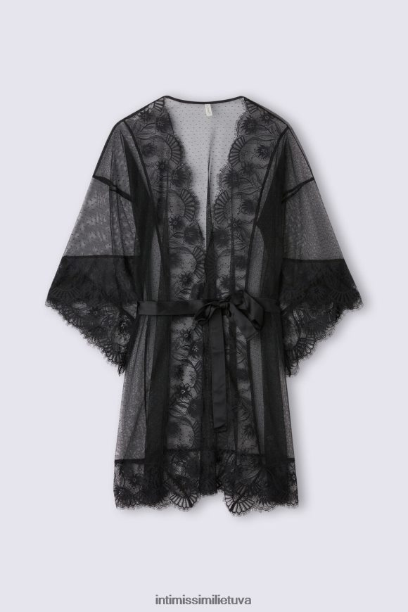 moterys juodas jausmingų gėlių plumetis tiulis ir nėriniuotas chalatas Intimissimi drabužiai 248BPB1498