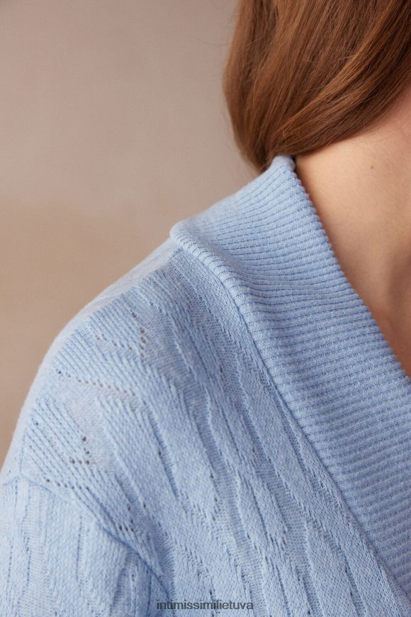 moterys šviesiai mėlynas pasimetęs laukuose kabeliu megztas chalatas Intimissimi drabužiai 248BPB1566