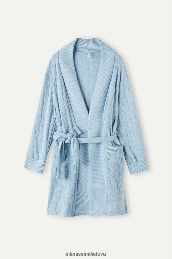 moterys šviesiai mėlynas pasimetęs laukuose kabeliu megztas chalatas Intimissimi drabužiai 248BPB1566