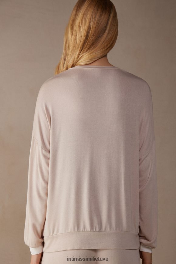 moterys šilko rožinė/pudra balta paprastas elegancijos džemperis ilgomis rankovėmis Intimissimi drabužiai 248BPB1571