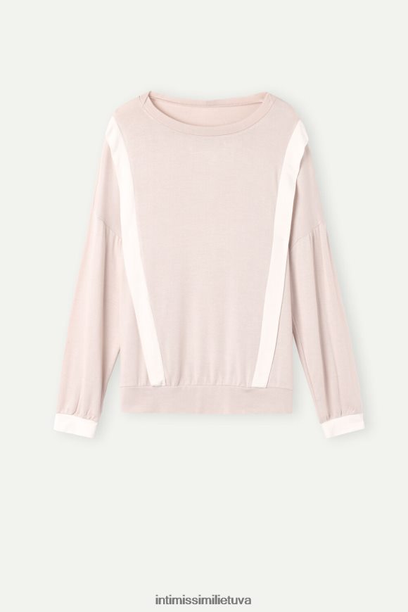 moterys šilko rožinė/pudra balta paprastas elegancijos džemperis ilgomis rankovėmis Intimissimi drabužiai 248BPB1571