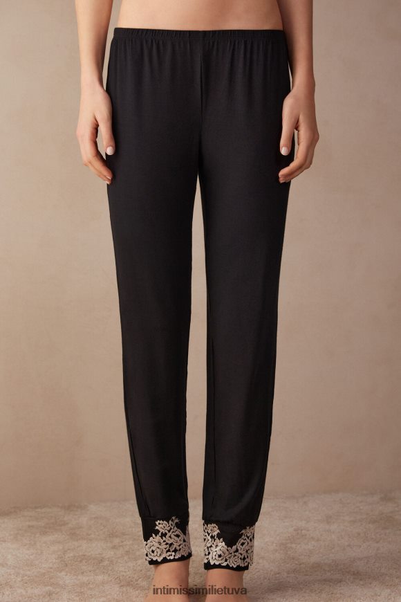 moterys juoda/dramblio kaulo dailios gėlytės viso ilgio modalinės kelnės su rankogaliais Intimissimi drabužiai 248BPB1655