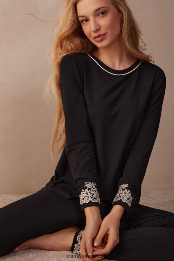 moterys juoda/dramblio kaulo gražių gėlių modalinis viršus Intimissimi drabužiai 248BPB1656