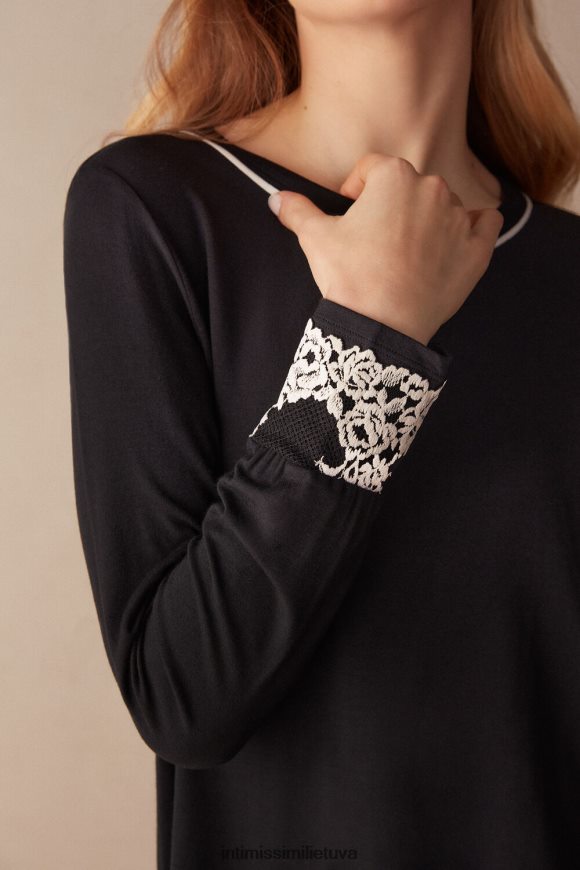 moterys juoda/dramblio kaulo gražių gėlių modalinis viršus Intimissimi drabužiai 248BPB1656