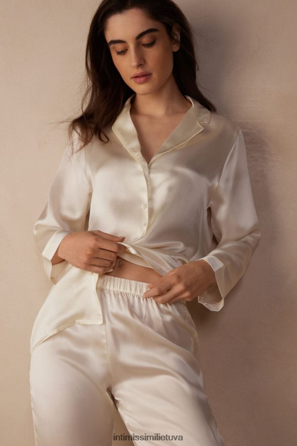 moterys milteliai balti vyriško kirpimo šilko satino švarkas Intimissimi drabužiai 248BPB1668