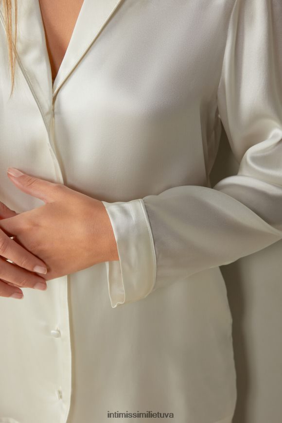moterys milteliai balti vyriško kirpimo šilko satino švarkas Intimissimi drabužiai 248BPB1668