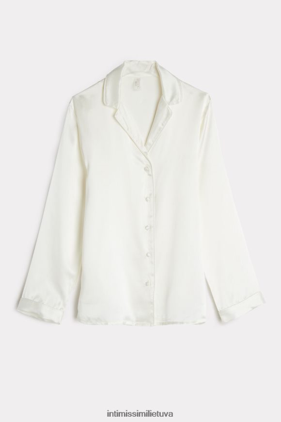 moterys milteliai balti vyriško kirpimo šilko satino švarkas Intimissimi drabužiai 248BPB1668