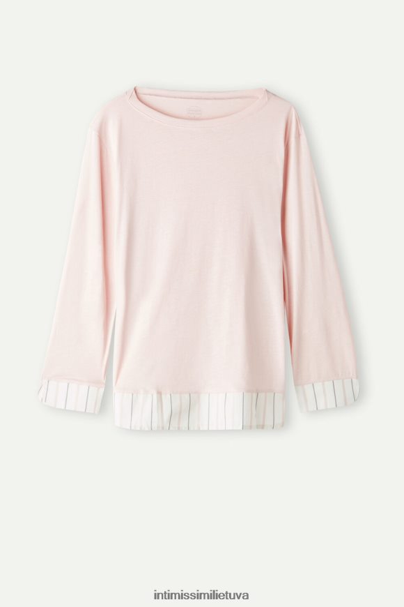 moterys pavasario rožinė minkštas spyruoklinis medvilninis ilgomis rankovėmis viršus Intimissimi drabužiai 248BPB1552