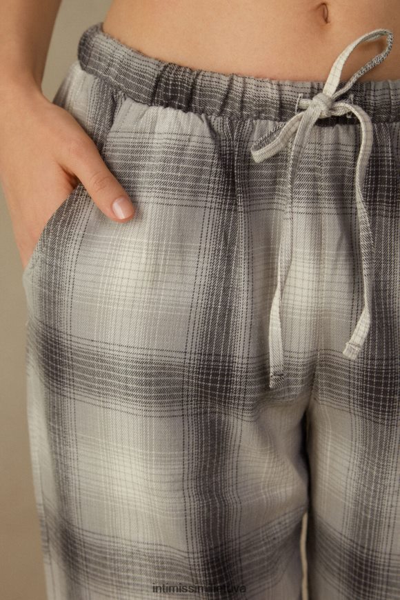 moterys pilka/kreminė čekio spauda šilti glaustymaisi šukuotos paprasto pynimo kelnės Intimissimi drabužiai 248BPB1613