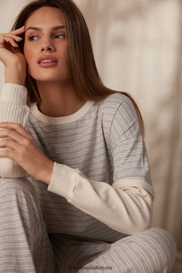 moterys pilka melanžinė/vanilės smėlio juostelė laisvalaikio sekmadienis ilgomis rankovėmis Intimissimi drabužiai 248BPB1559