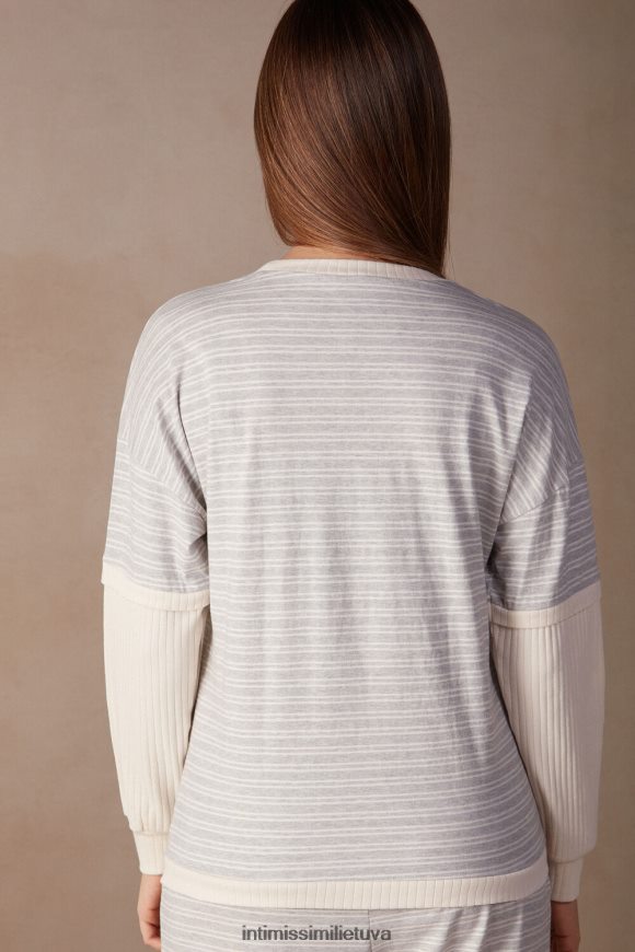 moterys pilka melanžinė/vanilės smėlio juostelė laisvalaikio sekmadienis ilgomis rankovėmis Intimissimi drabužiai 248BPB1559