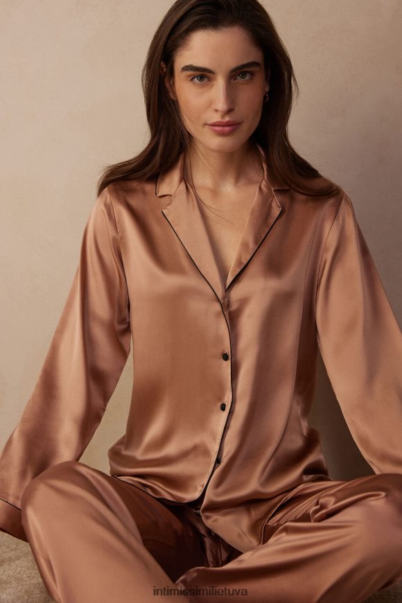moterys satino rožinė vyriško kirpimo šilko satino švarkas Intimissimi drabužiai 248BPB1664
