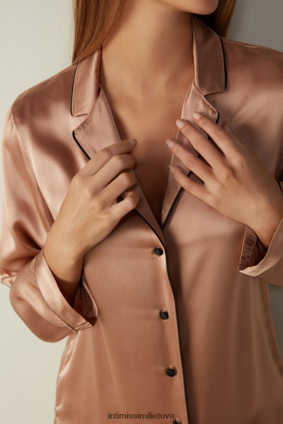 moterys satino rožinė vyriško kirpimo šilko satino švarkas Intimissimi drabužiai 248BPB1664