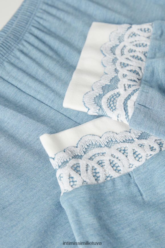 moterys šviesiai mėlynas melanžas / milteliai balti romantiškas miegamojo modalas su vilnoniais rankogaliais viso ilgio kelnėmis Intimissimi drabužiai 248BPB1585