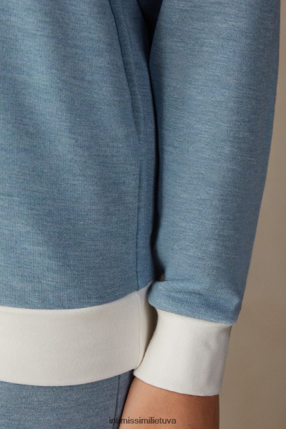 moterys šviesiai mėlynas melanžas / milteliai balti romantiškas miegamojo modalas su vilnos viršumi su kontrastinga apdaila Intimissimi drabužiai 248BPB1583