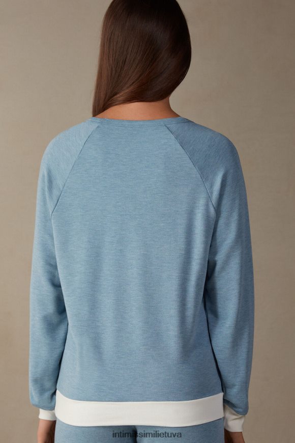 moterys šviesiai mėlynas melanžas / milteliai balti romantiškas miegamojo modalas su vilnos viršumi su kontrastinga apdaila Intimissimi drabužiai 248BPB1583