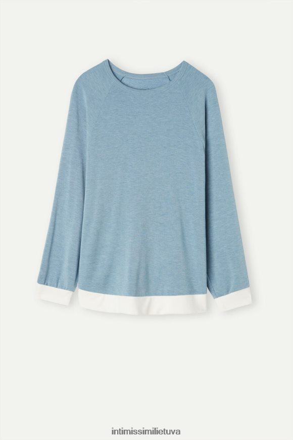 moterys šviesiai mėlynas melanžas / milteliai balti romantiškas miegamojo modalas su vilnos viršumi su kontrastinga apdaila Intimissimi drabužiai 248BPB1583