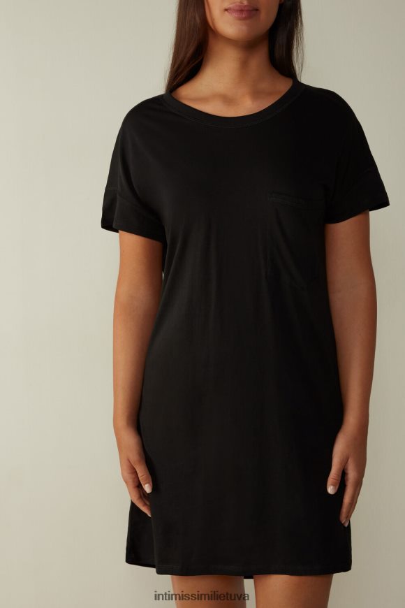 moterys juodas Itin gaivus supima medvilninis naktinis marškinys Intimissimi drabužiai 248BPB1659