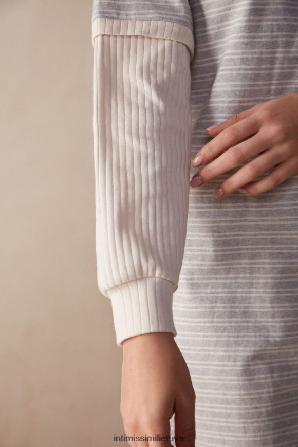 moterys pilka melanžinė/vanilės smėlio juostelė laisvalaikio sekmadienio naktinis ilgomis rankovėmis Intimissimi drabužiai 248BPB1561