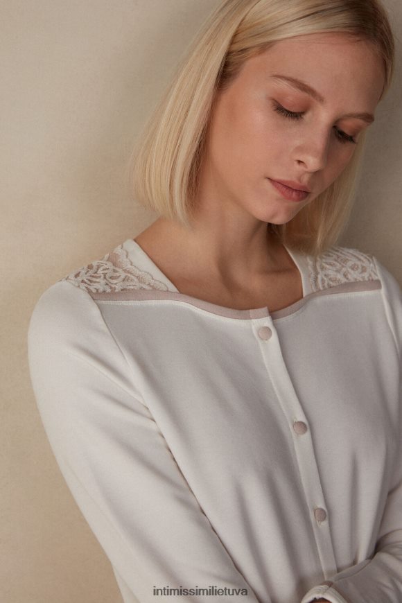 moterys pudra balta/antikvarinė rožinė romantiškas miegamojo modalas su vilnoniu naktiniu marškiniu Intimissimi drabužiai 248BPB1587