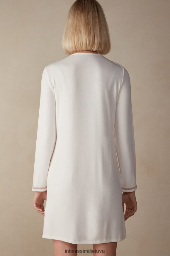 moterys pudra balta/antikvarinė rožinė romantiškas miegamojo modalas su vilnoniu naktiniu marškiniu Intimissimi drabužiai 248BPB1587