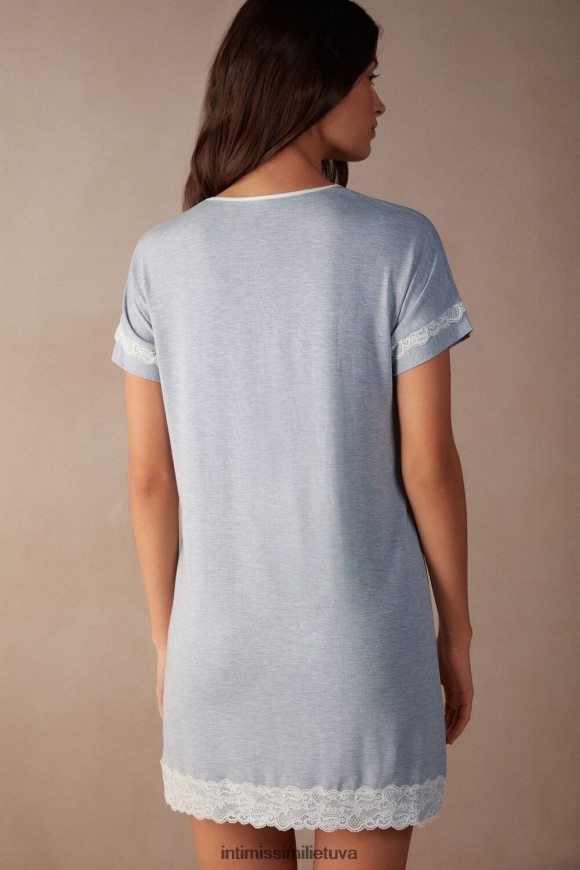 moterys šviesiai mėlynas melanžas užsegamas naktinis marškinys su nėrinių detalėmis Intimissimi drabužiai 248BPB1541