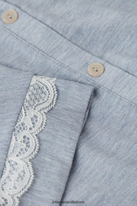 moterys šviesiai mėlynas melanžas užsegamas naktinis marškinys su nėrinių detalėmis Intimissimi drabužiai 248BPB1541