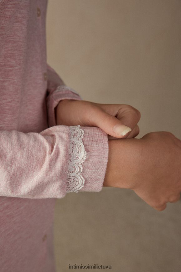 moterys šviesiai rožinis melanžas Naktinis megztinis su sagomis su nėriniais Intimissimi drabužiai 248BPB1618