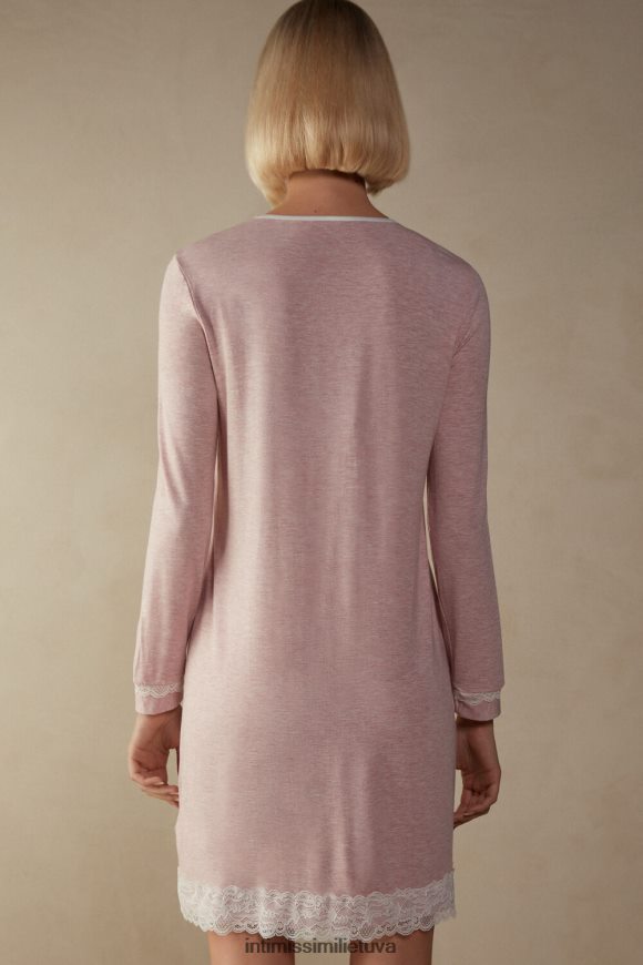 moterys šviesiai rožinis melanžas Naktinis megztinis su sagomis su nėriniais Intimissimi drabužiai 248BPB1618