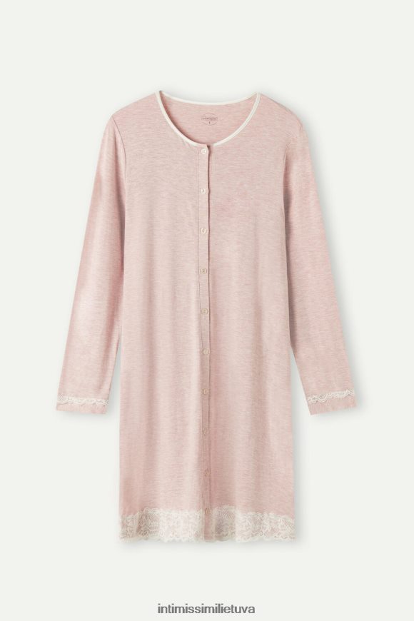 moterys šviesiai rožinis melanžas Naktinis megztinis su sagomis su nėriniais Intimissimi drabužiai 248BPB1618