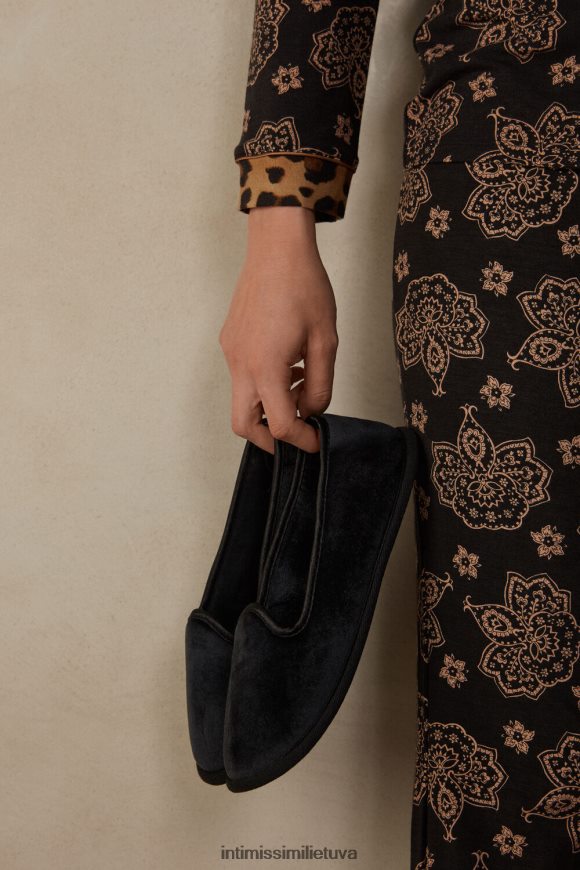 moterys juodas friuliško stiliaus šlepetės Intimissimi šlepetės 248BPB1608