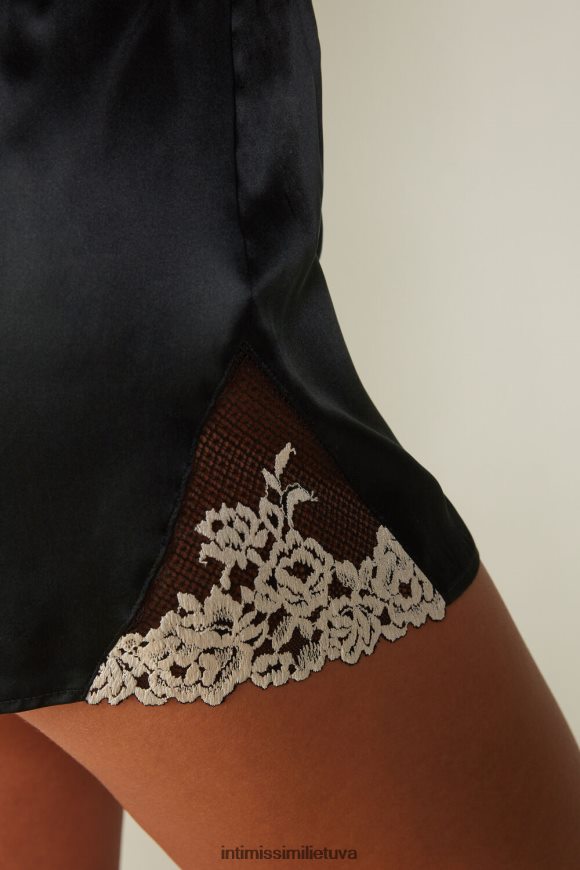 moterys juoda/dramblio kaulo gražių gėlių šilkiniai šortai Intimissimi drabužiai 248BPB1661