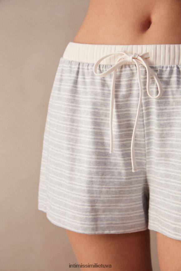 moterys pilka melanžinė/vanilės smėlio juostelė laisvalaikio sekmadienio šortai Intimissimi drabužiai 248BPB1562