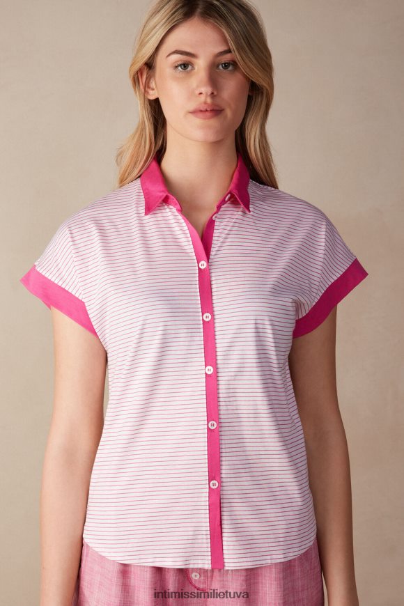 moterys rožinė Valentino juostelė braškių pieno kokteilis trumpomis rankovėmis itin gaivios supimos medvilniniai marškiniai Intimissimi drabužiai 248BPB1539